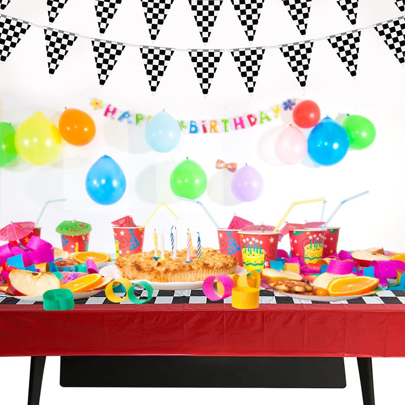 Idealmuzik 3pcs Race Car Tablecloth  Car Theme Birthday Decorations Supplies  Plastic Road Tablecloth  Rectangular Racetrack Tablecloth  Checkered Racetrack Table Runner TableCovers for Kids  54 x 108 Inch - Image 5